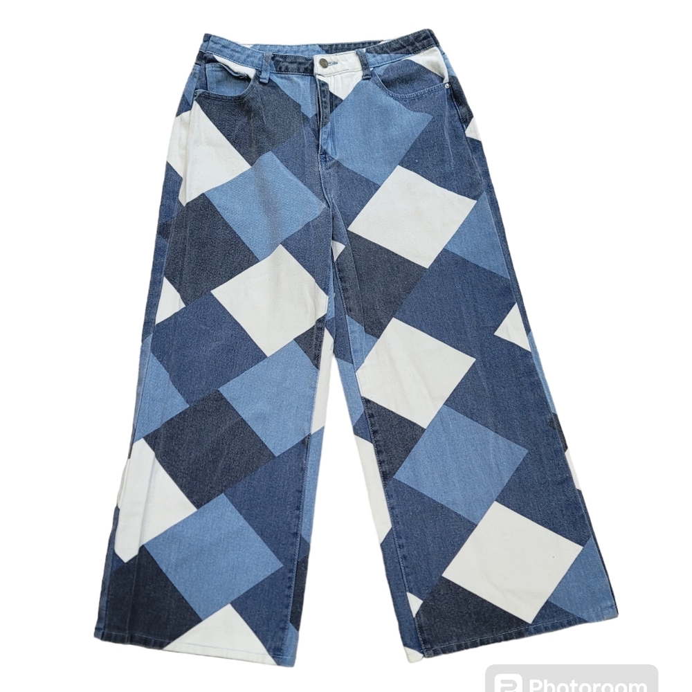 Shein Denim patchwork jeans women's 14, Large straight leg
